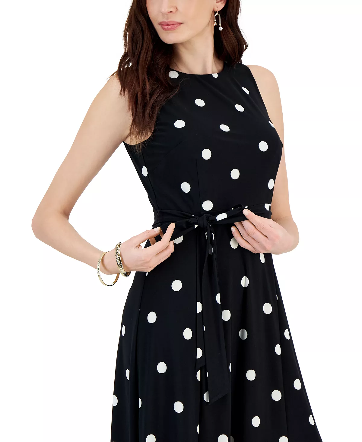 Kasper Fit & Flare Polka Dot Side Tie Dress 4 Kasper Fit & Flare Polka Dot Side Tie Dress - Image 4
