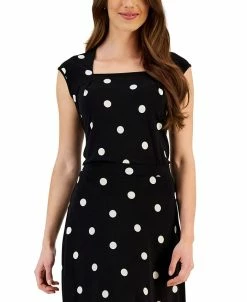 Kasper Women's Square-Neck Polka Dot Cap-Sleeve Top