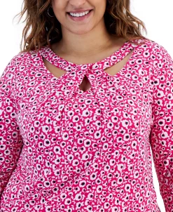 Kasper Plus Size Cut-Out Floral-Print 3/4-Sleeve Top -Anne Klein Sales Store 23566763 fpx