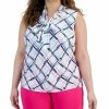 Kasper Plus Size Printed Tie-Front Sleeveless Shell Top