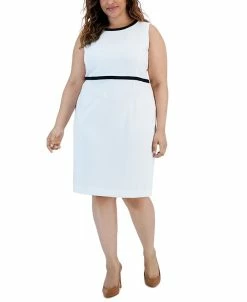 Kasper Plus Size Contrast-Trim Sleeveless Sheath Dress