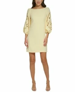 Vince Camuto Women's Signature Stretch Crepe Embroidered-Sleeve Shift Dress