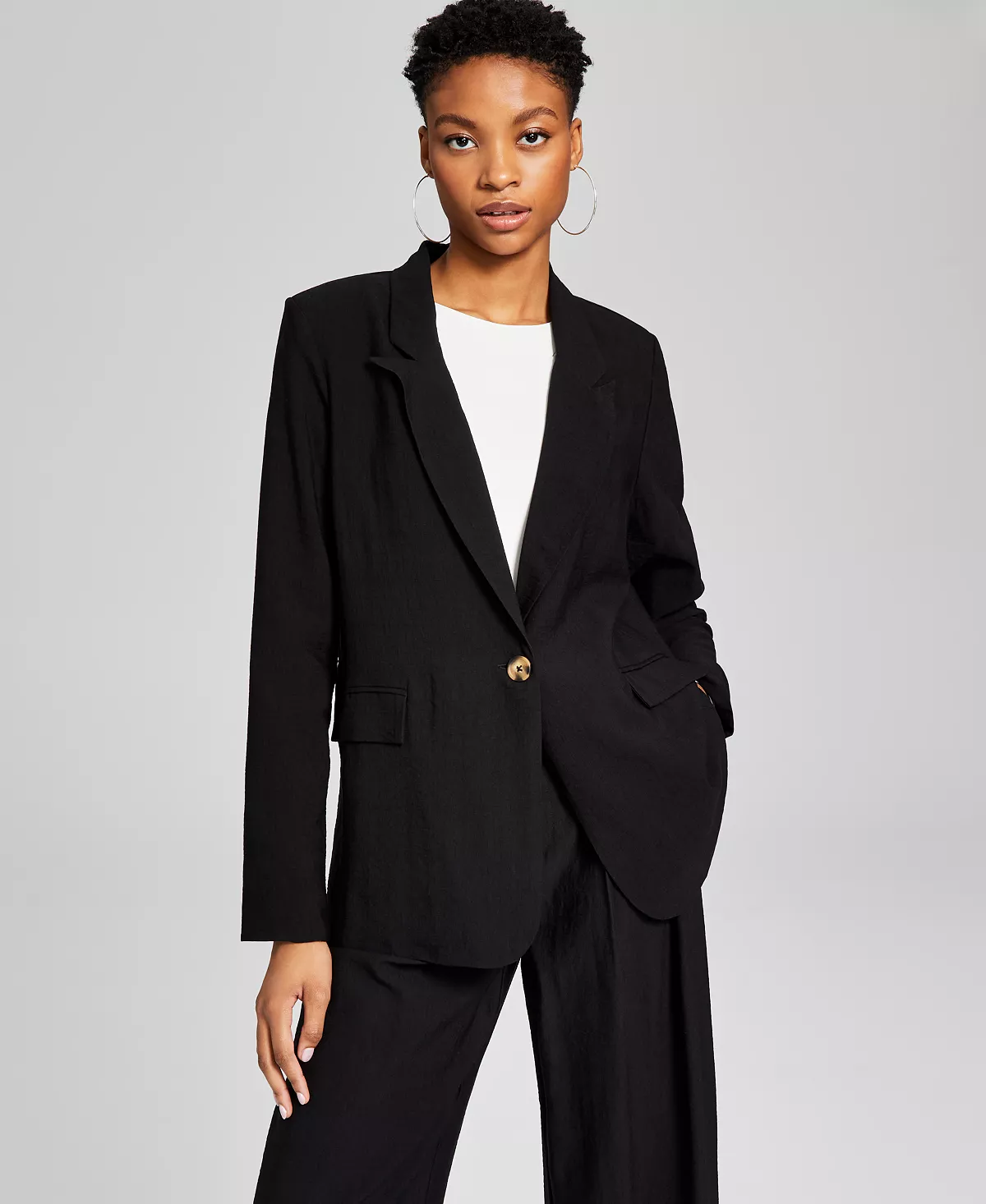 And Now This Women's One-Button Textured Oversized Blazer 8 And Now This Women's One-Button Textured Oversized Blazer - Image 8