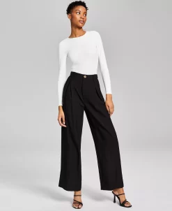And Now This Women's High-Rise Wide-Leg Textured Trouser Pants -Anne Klein Sales Store 23568433 fpx