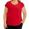 Kasper Plus Size Short-Sleeve Cowl-Neck Top