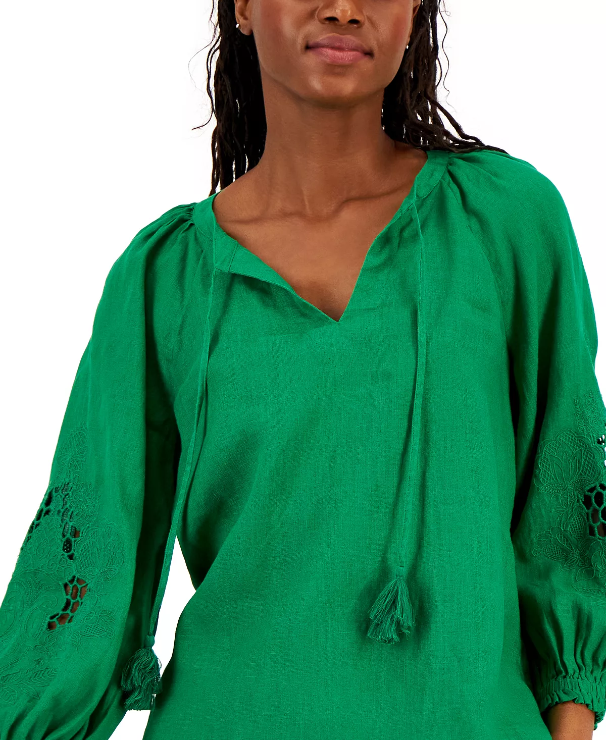 Charter Club Women's Linen Embroidered Peasant Top, Created For Macy's 3 Charter Club Women's Linen Embroidered Peasant Top, Created For Macy's - Image 3