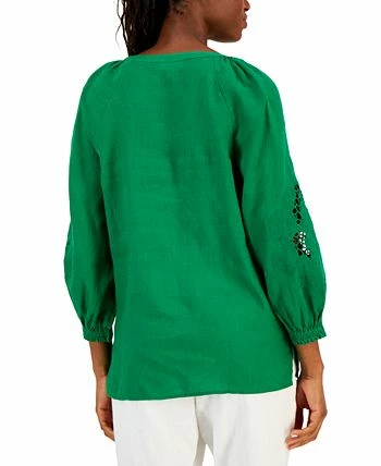 Charter Club Women's Linen Embroidered Peasant Top, Created For Macy's 2 Charter Club Women's Linen Embroidered Peasant Top, Created For Macy's - Image 2