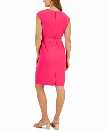 Kasper Women's Notched V-Neck Cap-Sleeve Belted Dress 2 Kasper Women's Notched V-Neck Cap-Sleeve Belted Dress - Image 2