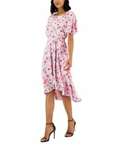 Anne Klein Women's Printed Slit-Shoulder Tie-Waist Dress -Anne Klein Sales Store 23587758 fpx