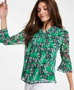 Charter Club Women's Butterfly-Print Pintuck Top, Created For Macy's -Anne Klein Sales Store 23601217 fpx