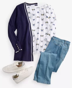 Charter Club Women's Butterfly-Print 3/4-Sleeve Top, Created For Macy's -Anne Klein Sales Store 23601492 fpx