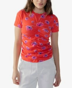 Sanctuary Women's Crewneck Ruched-Front Knit Short-Sleeve Top