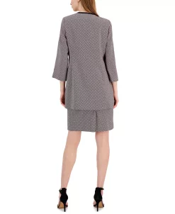 Kasper Women's Link-Print Jacquard-Waist Seam Topper Coat & Link Print V-Neck Belted Dress -Anne Klein Sales Store 23602144 fpx