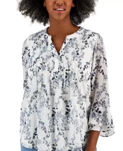 Charter Club Women's Printed Pintuck Top, Created For Macy's -Anne Klein Sales Store 23610531 fpx