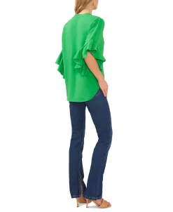 Vince Camuto Women's Ruffle Sleeve Henley Blouse -Anne Klein Sales Store 23626037 fpx