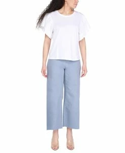 Black Tape Women's Solid Embroidered Flutter-Sleeve Top