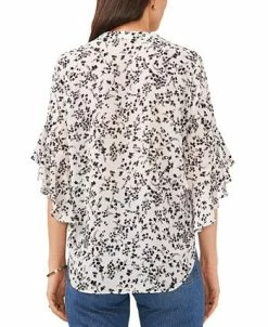 Vince Camuto Women's Printed Pintuck Flutter-Sleeve Blouse -Anne Klein Sales Store 23626134 fpx