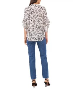 Vince Camuto Women's Printed Pintuck Flutter-Sleeve Blouse -Anne Klein Sales Store 23626139 fpx