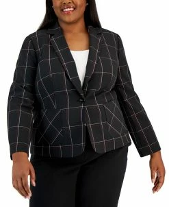 Kasper Plus Size Plaid Single-Button Notched-Collar Blazer