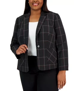 Kasper Plus Size Plaid Single-Button Notched-Collar Blazer -Anne Klein Sales Store 23628511 fpx