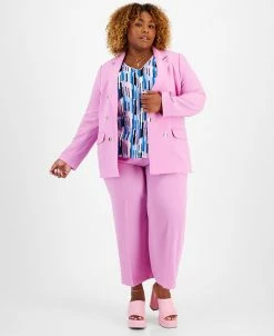 Bar III Plus Size Crepe Blazer, V-Neck Top & Ankle Pants, Created For Macy's