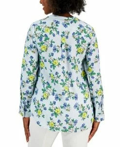 Charter Club Women's Linen Printed Split-Neck Tunic, Created For Macy's -Anne Klein Sales Store 23643442 fpx