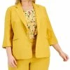 Kasper Plus Size Notch-Lapel Linen Snap-Front 3/4-Sleeve Blazer