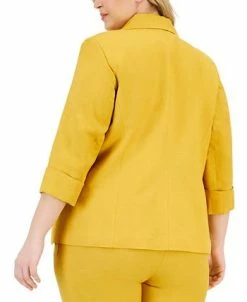 Kasper Plus Size Notch-Lapel Linen Snap-Front 3/4-Sleeve Blazer -Anne Klein Sales Store 23649682 fpx