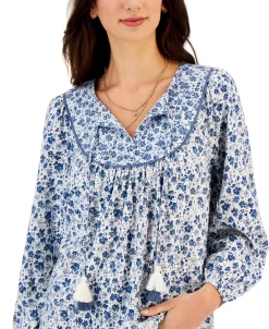 Style & Co Women's Floral Printed Tasseled Peasant Top, Created For Macy's 7 Style & Co Women's Floral Printed Tasseled Peasant Top, Created For Macy's -Anne Klein Sales Store 23656020 fpx