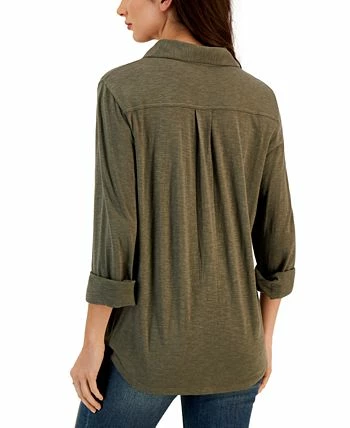 Style & Co Women's Button-Up Collared Knit Shirt, Created For Macy's 2 Style & Co Women's Button-Up Collared Knit Shirt, Created For Macy's - Image 2