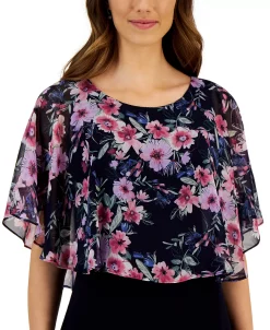 Connected Women's Round-Neck Floral-Cape A-Line Dress -Anne Klein Sales Store 23656134 fpx
