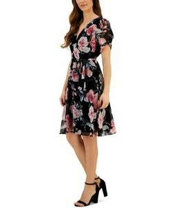 Connected Women's Printed Tie-Waist Short-Sleeve Sheath Dress -Anne Klein Sales Store 23656138 fpx