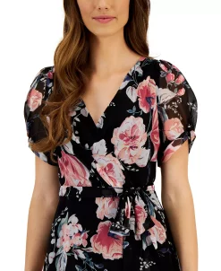 Connected Women's Printed Tie-Waist Short-Sleeve Sheath Dress -Anne Klein Sales Store 23656139 fpx