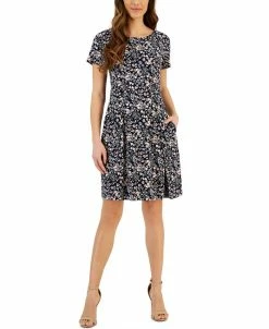 Connected Women's Printed Round-Neck Short-Sleeve Dress