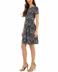 Connected Women's Printed Round-Neck Short-Sleeve Dress -Anne Klein Sales Store 23656157 fpx