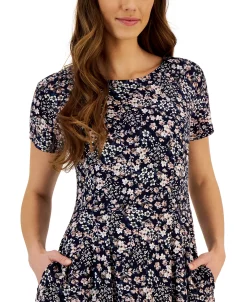 Connected Women's Printed Round-Neck Short-Sleeve Dress -Anne Klein Sales Store 23656158 fpx