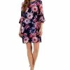 Connected Women's Swiss-Dot Floral-Print Bell-Sleeve Dress