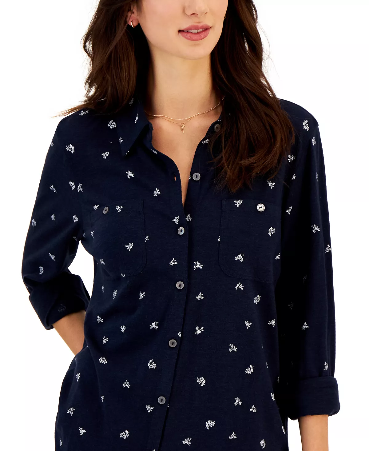 Style & Co Women's Button-Up Collared Knit Shirt, Created For Macy's 6 Style & Co Women's Button-Up Collared Knit Shirt, Created For Macy's - Image 6