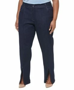 Calvin Klein Plus Size Slim-Leg Split-Front Denim Pants -Anne Klein Sales Store 23666018 fpx