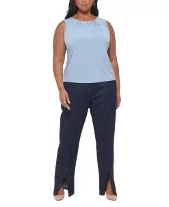 Calvin Klein Plus Size Slim-Leg Split-Front Denim Pants -Anne Klein Sales Store 23666019 fpx