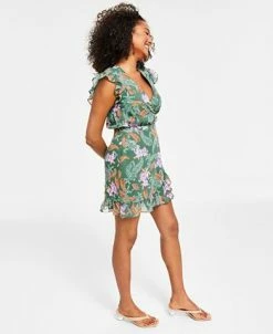 Bar III Women's Printed V-Neck Ruffle Dress, Created For Macy's -Anne Klein Sales Store 23672558 fpx