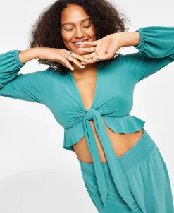 Bar III Women's Tie-Front Ruffle Crop Top, Created For Macy's -Anne Klein Sales Store 23672622 fpx
