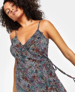 Bar III Women's Printed Ruffle Wrap Midi Dress, Created For Macy's -Anne Klein Sales Store 23673094 fpx