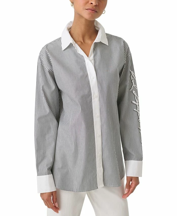 Karl Lagerfeld Paris Women's Contrast-Trim Signature Blouse 1 Karl Lagerfeld Paris Women's Contrast-Trim Signature Blouse