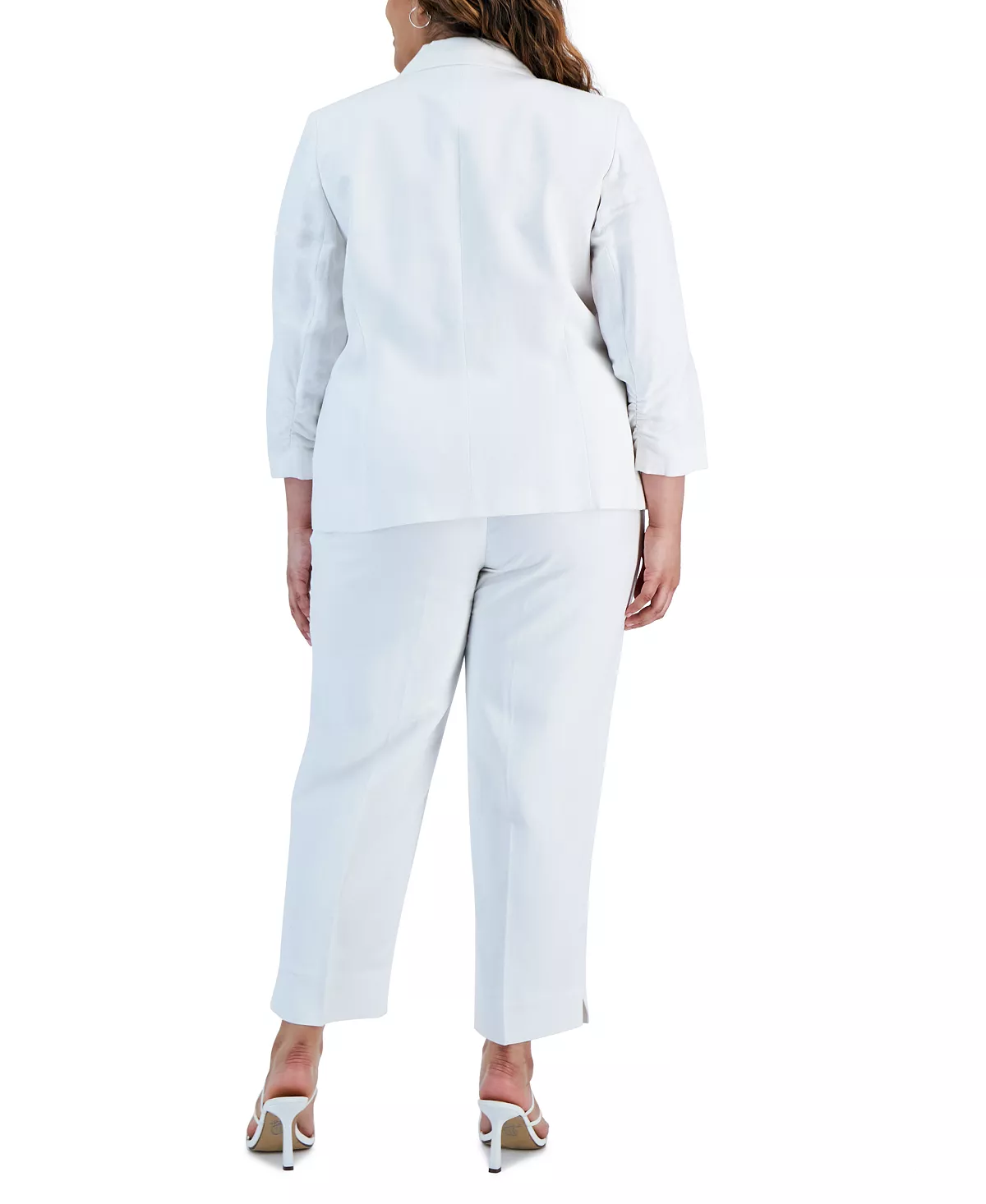 Kasper Plus Size Linen One-Button Jacket, Twist-Neck Top, & Linen Pants With Side Slits 2 Kasper Plus Size Linen One-Button Jacket, Twist-Neck Top, & Linen Pants With Side Slits - Image 2