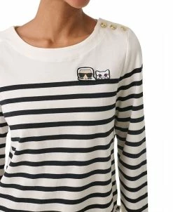 Karl Lagerfeld Paris Women's Cotton Signature Striped Top -Anne Klein Sales Store 23676597 fpx