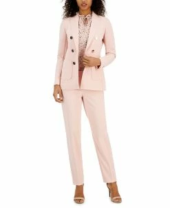 Anne Klein Faux Double Breasted Blazer, Printed Chiffon Blouse, And Bowie Pants