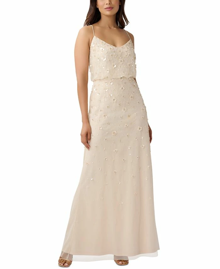 Adrianna Papell Women's Floral Embellished Sleeveless Blouson Gown 1 Adrianna Papell Women's Floral Embellished Sleeveless Blouson Gown