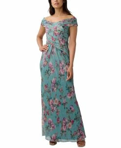 Adrianna Papell Women's Floral-Print Off-The-Shoulder Gown