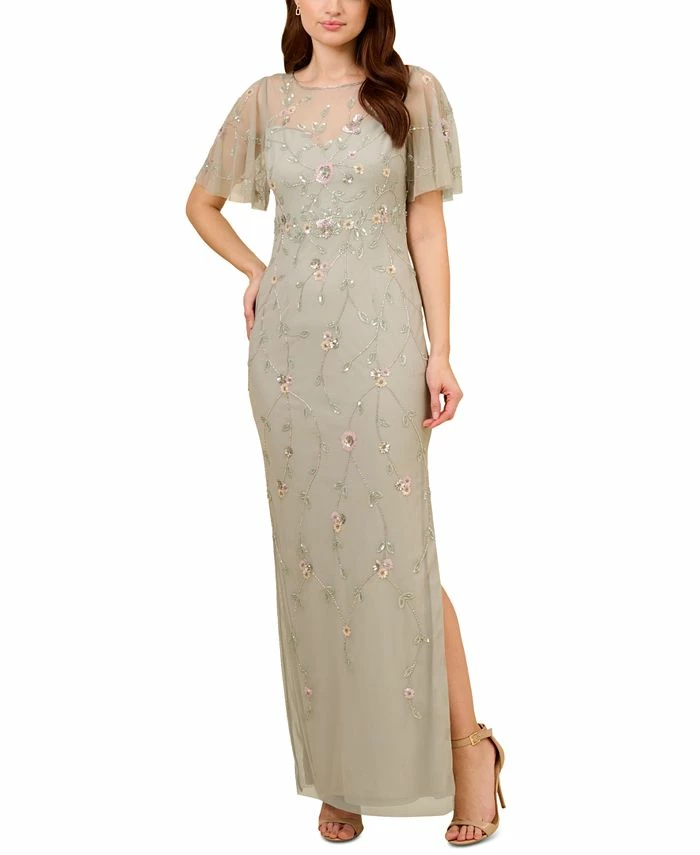 Adrianna Papell Women's Beaded Flutter-Sleeve Gown 1 Adrianna Papell Women's Beaded Flutter-Sleeve Gown